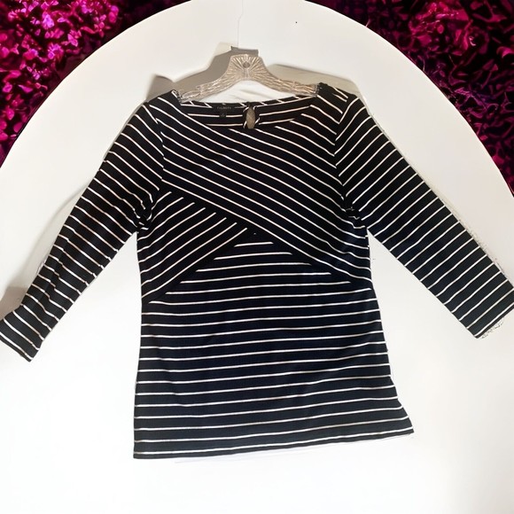 Talbots Tops - Talbots Asymmetrical Ponte Stretch Rayon T-Shirt Womens Small Stripe Flattering
